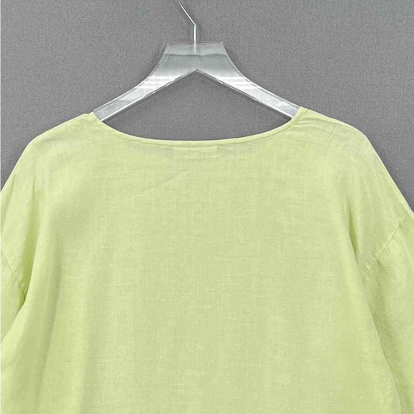 BRYN WALKER Linen Artist Shirt Womens Medium Light Lime Green Boat Neck Resort - Picture 4 of 15